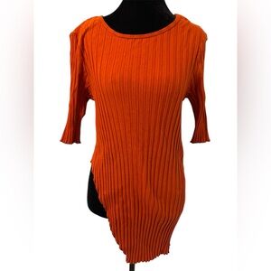 Simon Miller Koopa Orange Ribbed Top Assymetrical Hem